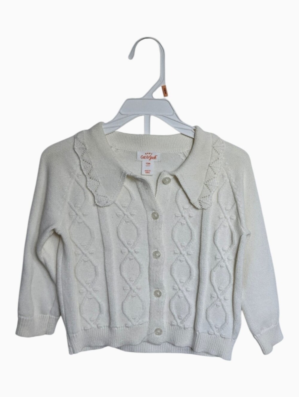 12m Cat & Jack Cream Cable-Knit Button Cardigan and Diaper Cover